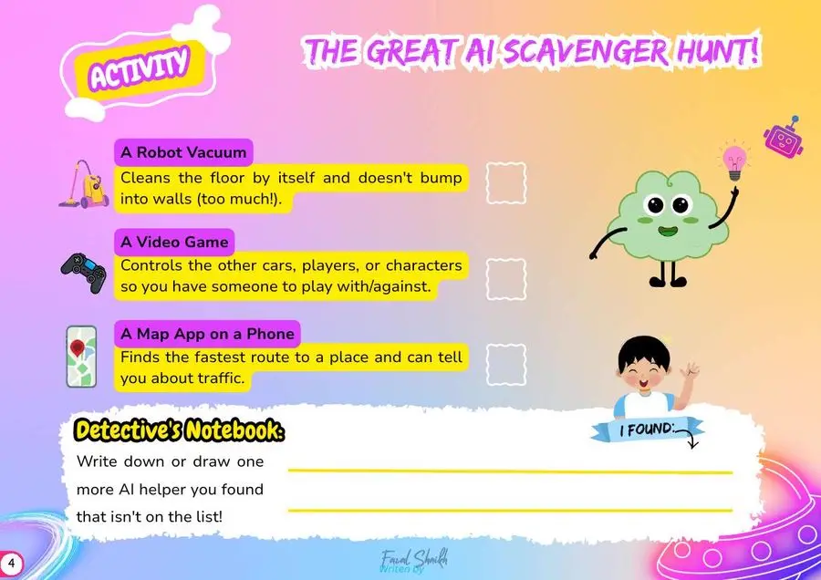 The Great AI Scavenger Hunt English workbook page